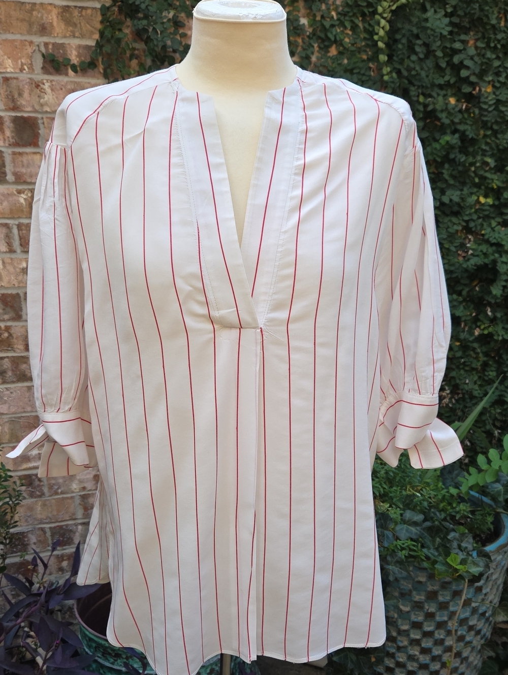 ByMaleneBirger White Blouse W/Red Stripes Sz 40